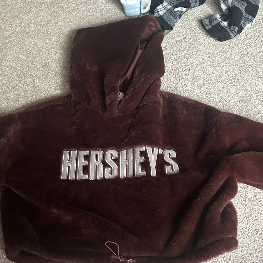 Kids Brown Hoodie Hershey warm fleece and lined. Hoodie